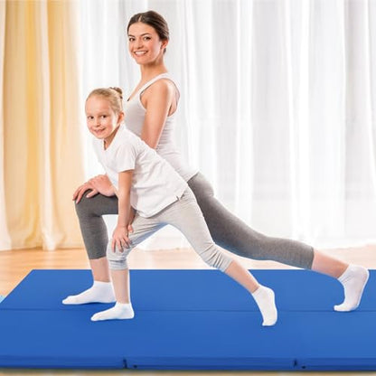 GYMAX Folding Gymnastics Mat, 6 FT x 2 FT x 2 Inches Exercise Mat w/Carrying Handles, Waterproof PU Leather, Hook & Loop Fasteners, Portable Tumbling Mat for Yoga Home Gym