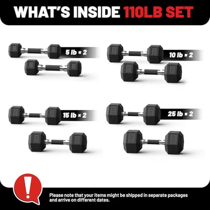 PAPABABE Dumbbell Set, Rubber Encased Home Gym Dumbbells, Weight Dumbbells for Women & Men, Hand Weights for Home Gym & Strength Training