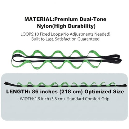 Stretching Strap with Loops for Physical Therapy,Yoga Strap for Stretching,Home Workout,Pilate & Flexibility Training,Non-Elastic Exercise Stretch Band for Hamstring,Leg Stretcher Belt,Flexibility Fascia