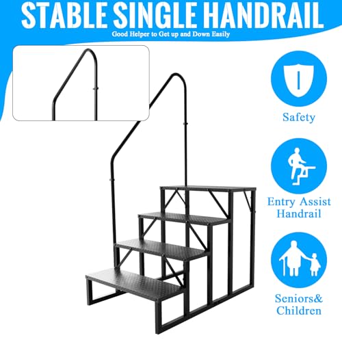 RV Stairs 4 Step Ladder, RV Steps Anti-Slip, Hot Tub Steps with Handrail, 660 lbs RV Ladder for 5th Wheel RV, Mobile Home Stairs - style: 4 Step