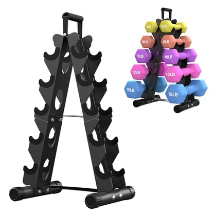 AmazeFan 5 Tier | 3-Tier Dumbbell Rack Stand Only, A-Frame Design Weight Rack with Handle, Weights Metal Strength Training Dumbbells Storage Rack for Home Gym Space Saver (Dumbells not Included)