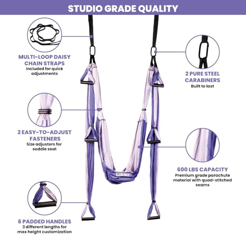 Yoga Trapeze Swing Set for Back Pain Relief & Inversion Therapy - color: Purple