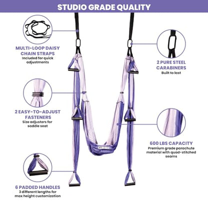 Yoga Trapeze Swing Set for Back Pain Relief & Inversion Therapy - color: Purple