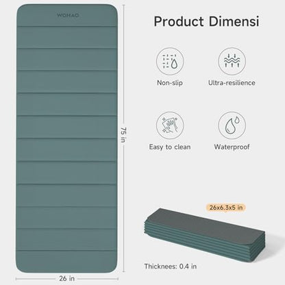 12-Fold POE Yoga Mat 75x26x0.4 Inches – Non-Slip, Compact & Workout-Friendly for Yoga, Pilates, Strength Training & Meditation - color: Dark green+Dark grey
