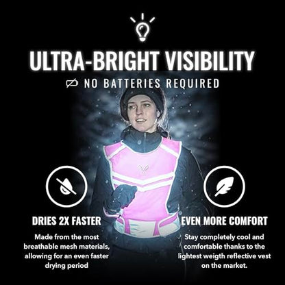 Reflective Running Vest with Pocket & 2 Bands with High visibility for Night Running, Walking & Cycling - color: Pink, size: Small