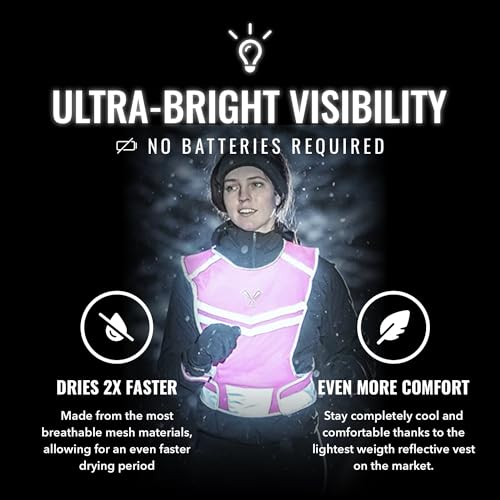 Reflective Running Vest with Pocket & 2 Bands with High visibility for Night Running, Walking & Cycling - color: Pink, size: Large