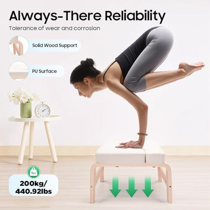 Headstand Bench ,Yoga Headstand Bench for Beginners , Feet Up Trainer Headstand Stool,Inversion Bench,Yoga Chair with Comfort Cushion ,Safe Shoulder Stand & Handstand Tool ,440lb Capacity (White)