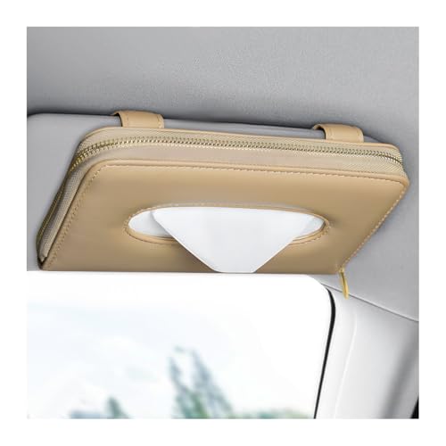Car Tissue Holder, Sun Visor Napkin Box Premium PU Leather Tissue Case with Zipper, Rectangular Hanging Paper Organizer Mask Dispenser for Sedans SUVs Trucks, Car Accessories (Beige) - color: Beige