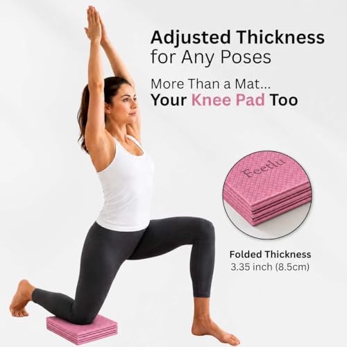 Foldable Yoga Mat, 72" x 24", 6mm Thick, Lightweight & Non-Slip - color: Pink