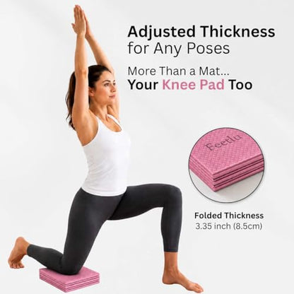 Foldable Yoga Mat, 72" x 24", 6mm Thick, Lightweight & Non-Slip - color: Pink