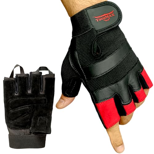 Weight Lifting Gloves Gym Gloves for Training, Fitness, Workout, Crossfit Exercise, Cycling Leather Padded for Extra Grip Full Palm Protection, Breathable Anti Slip for Men and Women - color: Red, size: Large