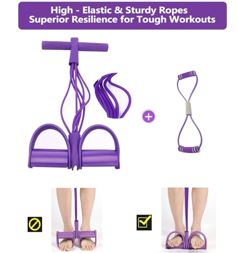 6-Tube Pedal Ankle Puller Resistance Bands with Free Figure 8 Exercise Bands Included,Pedal Puller Resistance Band with Handle for Home Gym,Yoga & Pilates,Ideal to Tone Arms,Abs,Waist Unisex