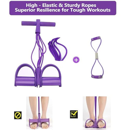 6-Tube Pedal Ankle Puller Resistance Bands with Free Figure 8 Exercise Bands Included,Pedal Puller Resistance Band with Handle for Home Gym,Yoga & Pilates,Ideal to Tone Arms,Abs,Waist Unisex