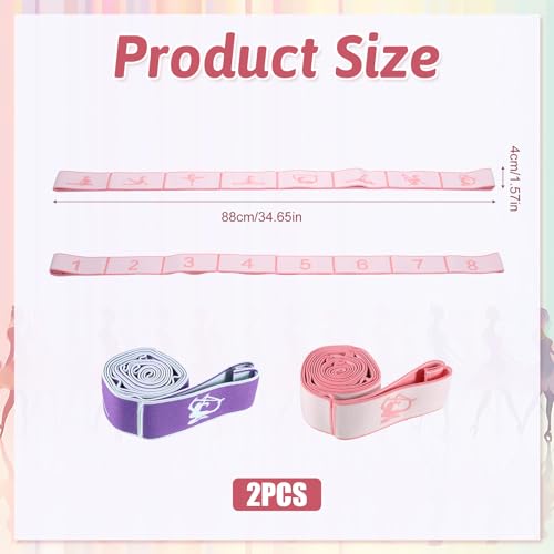 2pcs 8-Loop Elastic Resistance Band Stretching Strap Stretch Band Adjustable Stretch Bands for Dance Yoga Ballet Gymnastics Exercise Training Resistance Strap Leg Arm Stretching Equipment