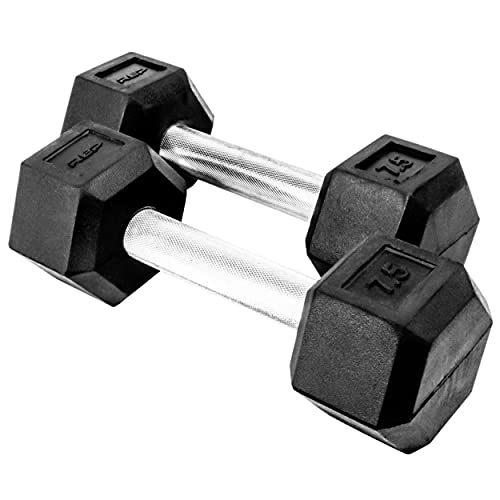 Rep Fitness Rubber Hex Dumbbell(s) - Singles (55LB +) and Pairs (5LB - 50LB) - Low Odor, Fully Knurled Handle