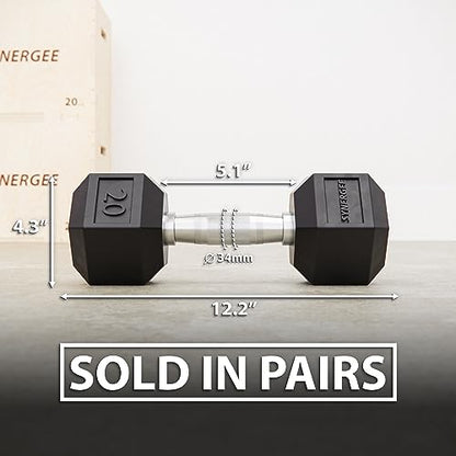 Synergee Rubber Encased Hex Dumbbells with Chrome Handle. All Purpose Weights for Strength & Conditioning Training. Available Size From 2.5 lbs to 50 lbs.