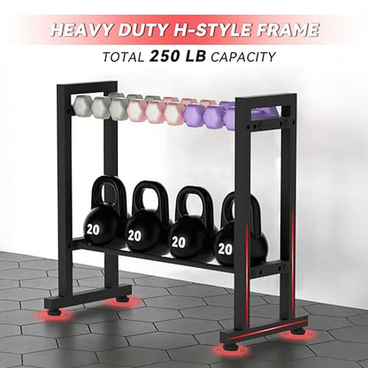 Dumbbell Rack 2-Tier 18 IN Length Adjustable Weight Rack for Home Gym Dumbbells Kettlebell, Small Dumbbell Rack 250 LB Capacity, Dumbbell Rack Stand Only