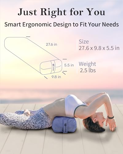 Tumaz Yoga Bolster and Block Bundle: Restorative Pillow with Strap & Non-Slip Cork/EVA Blocks Set, Machine Washable, Includes E-Book