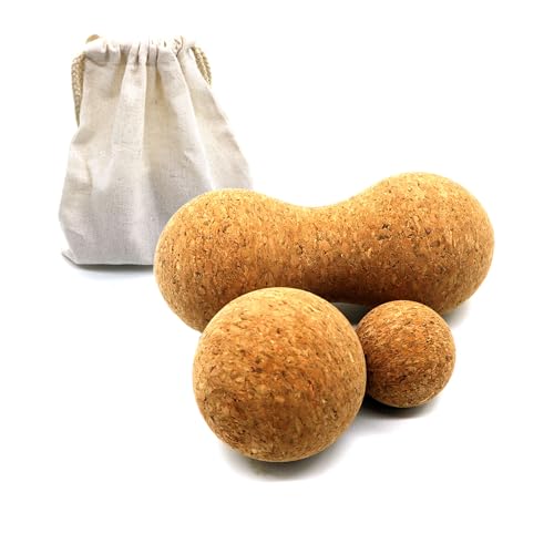 Cork Massage Ball Set for Fascia Release After Exercise, Yoga,Trigger Point Therapy, Relax Muscles, and Relieve Stress,Set of 3 （5.4"*2.4"+2.4"+1.7" Lacrosse Massage Balls - color: Cork-set