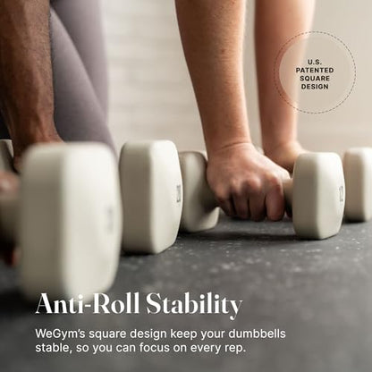 WeGym SafeGrip Square Dumbbells with Anti Slip Handles, Aesthetic Free Weights for Home Workouts, Stable Design Prevents Rolling during Floor Exercises - Set - color: Sandstone-No Rack, style: Lower Set