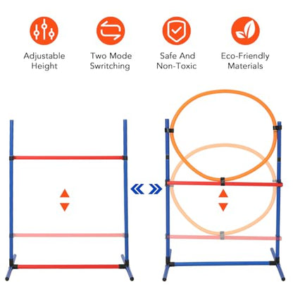 CuisinSmart Dog Agile Course Backyard Set, Dog Obstacle Course Backyard with 2-Set Agility Hurdle,Jump Ring, Tunnel, Pause Box, 8 Weave Poles, Toy Balls & Portable Storage Bags,Dog Agility Equipment