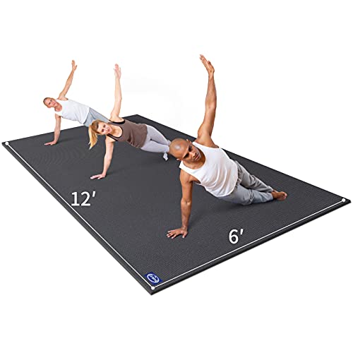 MRO Extra Large Yoga Mat, 12'x6'/9'x6'/7'x5'/6'x4' (9MM) Extra Wide and Thick Exercise Mats for Home Gym Workout, Non-Slip, Soft for Women and Men Fitness, Ideal for Barefoot Yoga, Pilates, stretching - color: Black, size: 6*12 FT