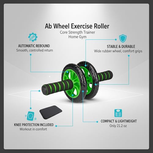 Ab Roller Wheel with Kneeling Pad - Core Strength Trainer for Home Gym & Office Workouts