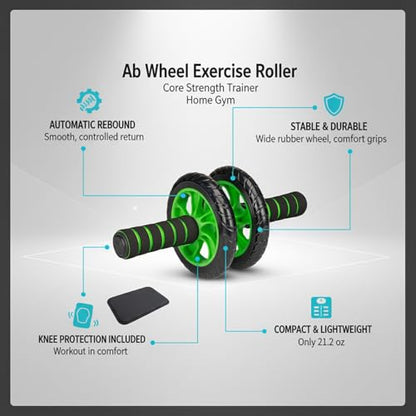 Ab Roller Wheel with Kneeling Pad - Core Strength Trainer for Home Gym & Office Workouts