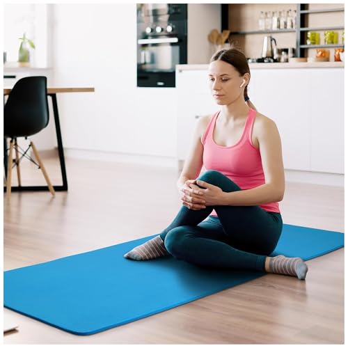 Fitvids Yoga Mat, 1/2-Inch Extra Thick High Density Exercise Mat, Anti-Tear Exercise Yoga Mat with Carrying Strap, Suitable for Various Yoga Exercises - color: Blue