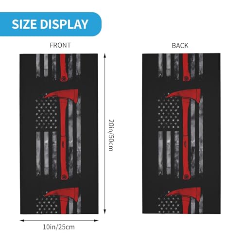 Firefighter Axe Red Line Flag Prints Multifunctional Sport Headband – Seamless Stretch Neck Gaiter for Hiking, Biking, Running & Outdoor Activities – Soft, Quick-Dry, No-Fade Design