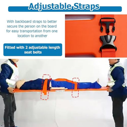 Spine Board for Water Rescue, Foldable Spine Board Stretcher Backboard with 2 Adjustable Straps, Lightweight PE Rescue Spine Boards for Patient Transport