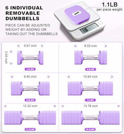 Adjustable Dumbbell Set for Women Men 7.5LB/10LB/15LB/20LB/25LB Each - color: Purple, style: 15LB Each [30 LBS Total]