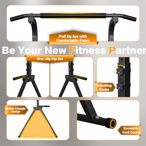 Foldable Pull Up Bar Free Standing Multi-function Power Tower Dip Bar with Assistance Bands Home Gym Strength Training Equipment