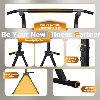 Foldable Pull Up Bar Free Standing Multi-function Power Tower Dip Bar with Assistance Bands Home Gym Strength Training Equipment