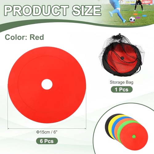 Flat Cones Spot Markers, Non-Slip Spot Marker Agility Dot Soccer Cones with Drawstring Bags - color: Red