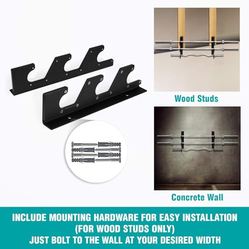 Yes4All Vertical Wall Mounted Olympic Barbell Holder, Barbell Storage Rack, Hanging Barbell Rack for Home Fitness Equipment - color: Black Horizontal Wall Mounted - 1 Pair