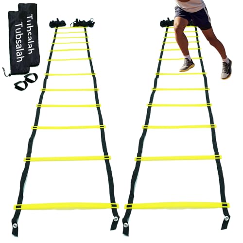 20ft Adjustable Agility Ladder with Carry Bag – Football Training Equipment & Speed Ladder for Soccer, Basketball – Agility Training Equipment for Footwork Drills （2Pack）