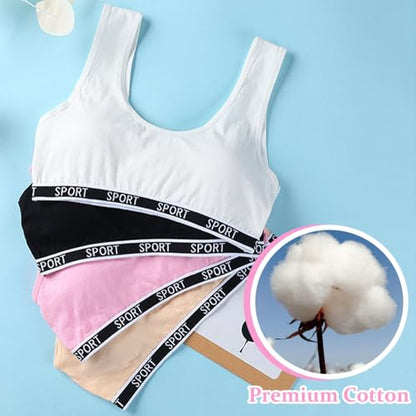Girls Sports Bras Cotton Training Underwear with Removable Pads Teenage Crop Vest for 8-15 Years