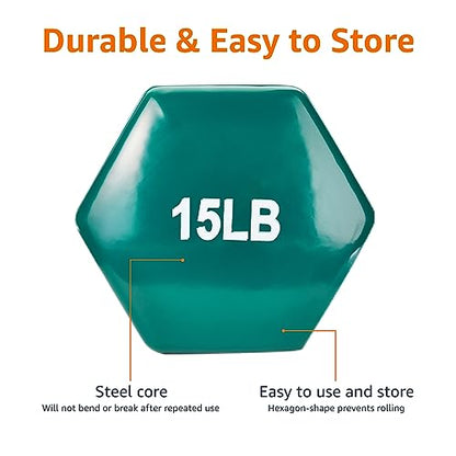 Amazon Basics Vinyl Coated Dumbbell Hand Weights - style: 15 Pounds, Pair