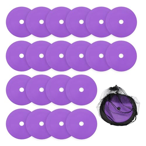 Flat Cones Spot Markers, Non-Slip Spot Marker Agility Dot Soccer Cones with Drawstring Bags - color: Purple