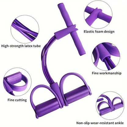 2 PCS Pedal Resistance Band with Handle, Resistance Bands with Handles, 6-Tube Fitness Equipment for Full-Body Training, Purple for Home Workouts and Physical Sport