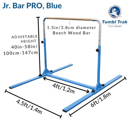 Tumbl Trak Jr. Bar PRO Adjustable Height Horizontal Gymnastics Kip Bar for the Gym or Home - color: Blue