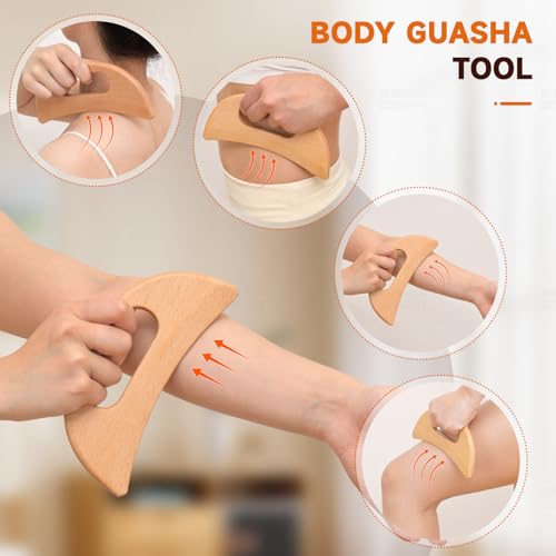 3-in-1 Wood Therapy Massage Tools Lymphatic Drainage Massager Maderoterapia Kit Wooden Gua Sha Massager Body Sculpting Tools for Muscle Pain Relief, Anti-Cellulite, Body Contouring and Shaping - style: Massage Set