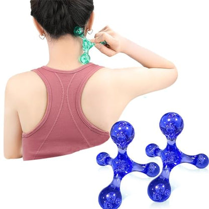 Trigger Point Massage Tools - 2 Pcs 4 Press Point Self Massage Balls Manual Massager for Deep Tissue Pain Relief (Blue)