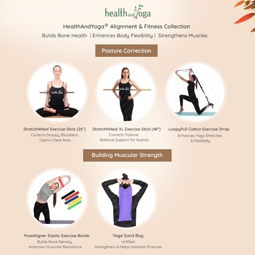 HealthAndYoga™ StretchNHeal Collapsible Multi-Use Wooden Yoga Stick - Regular and XL - Portable Posture Corrector Pole, Stretch Mobility Stick, Physical Workout Exercise Dowel - size: XL - 48" without Sleeve