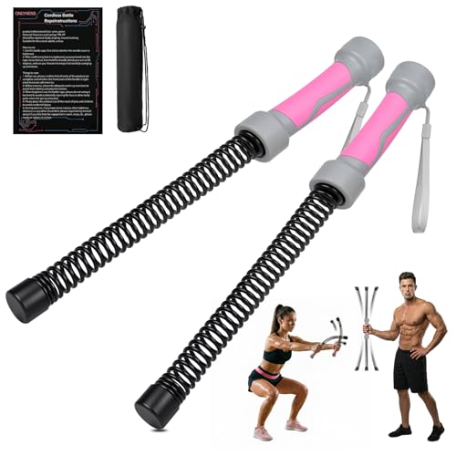 3-in-1 Ropeless Battle Ropes for Home Gym, Heavy Weighted Cordless Battle Rope Sticks (2.86lbs Each), Convertible Power Twister & Vibration Bar, Portable Workout Exercise Equipment for Cardio Training - color: Pink