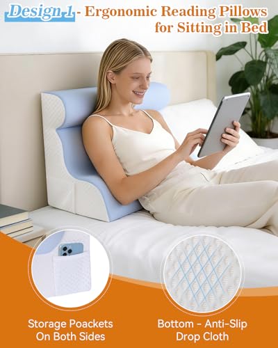 Reading Pillow for Sitting in Bed, Back Pillow for Sitting Up & Bed Wedge Pillow for Sleeping, Lumbar Rest & Neck Support Bed Pillows, Backrest Cushion for Reclining,Gaming,Resting,Watching TV