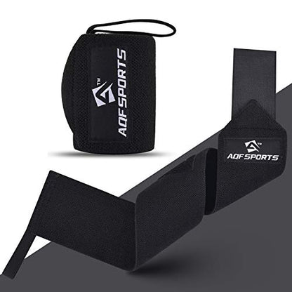 AQF Wrist Wraps for Weightlifting & Powerlifting, 18" USPA Approved (Pair) - color: Full Black