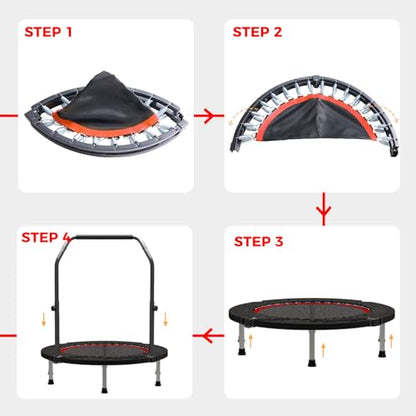 40"/48" Rebounder Trampoline for Adults Mini Trampoline for Adults and Kids Exercise Rebounder with Bar Fitness Trampoline Indoor Height Adjustable Max Load 330/440lbs - color: Red-40in