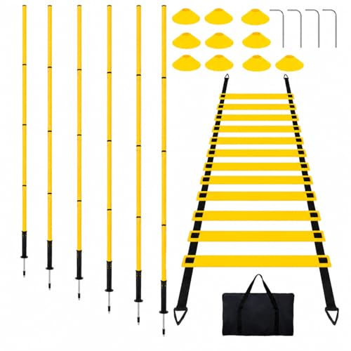 PVC Agility Ladder, 6 Ladder Training, 10 Count Training Cones & 6 Marker Poles, Soccer Football Equipment for Athletes